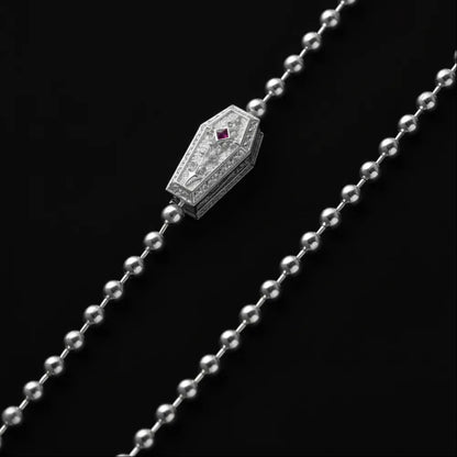 Customized Silver Vampire Coffin Ball Chain Necklace Details 05