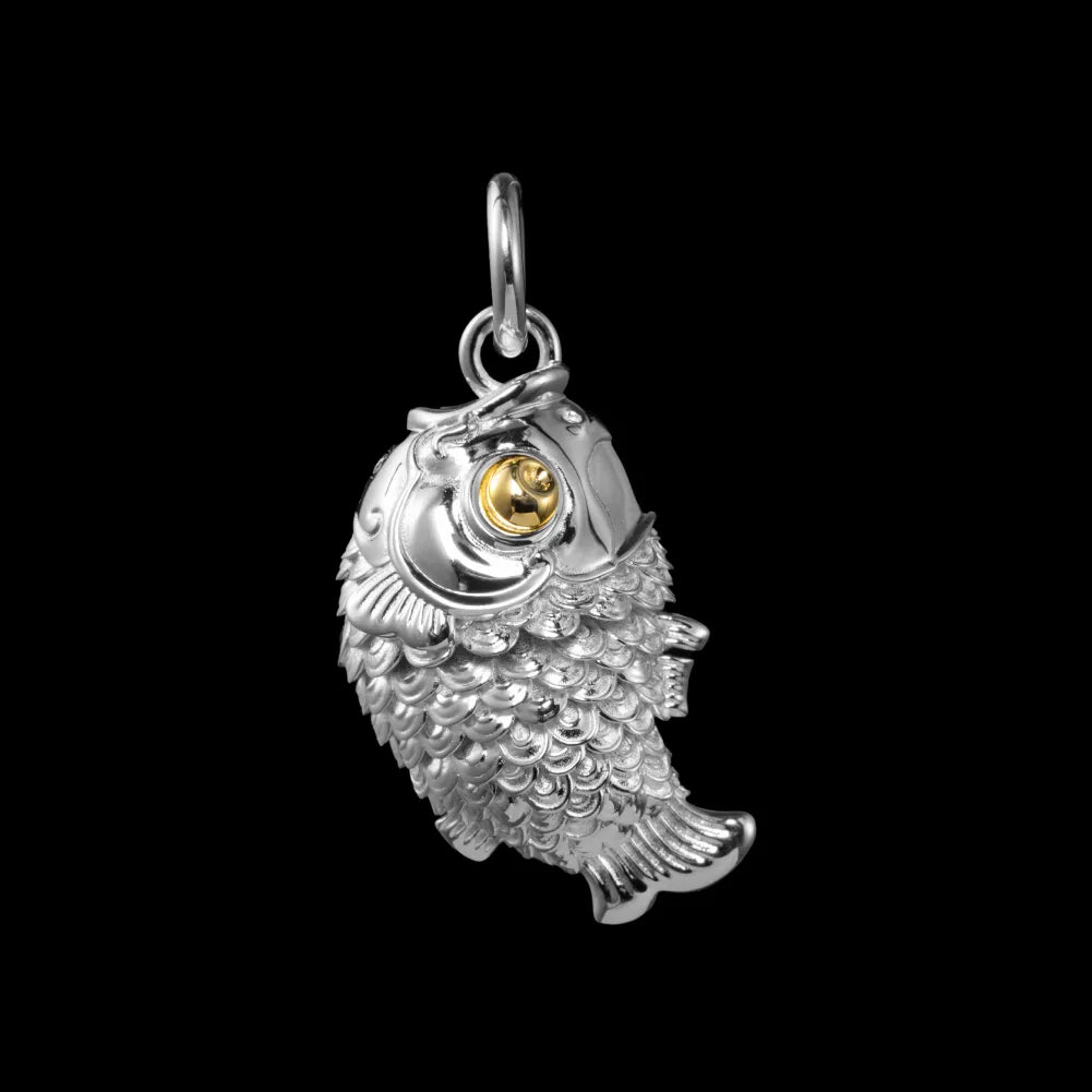 Customized Silver With 18K Gold Koi Fidget Pendant details 01