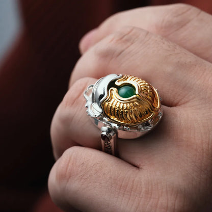 Customized Silver With 18K Gold Scarab Ring Details 02
