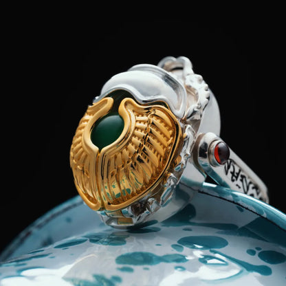 Customized Silver With 18K Gold Scarab Ring Details 03