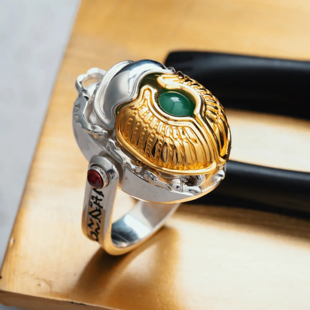 Customized Silver With 18K Gold Scarab Ring Details 04