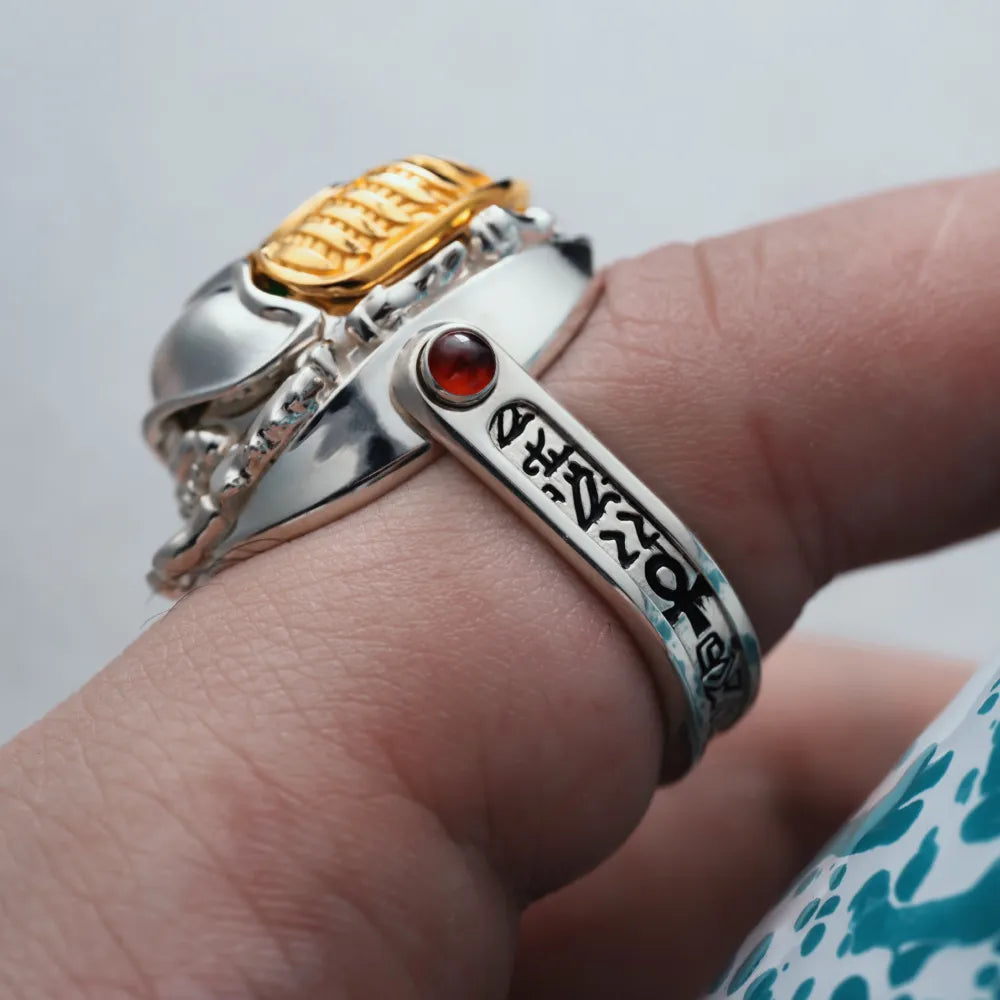 Customized Silver With 18K Gold Scarab Ring Details 05