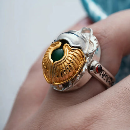 Customized Silver With 18K Gold Scarab Ring Details 06