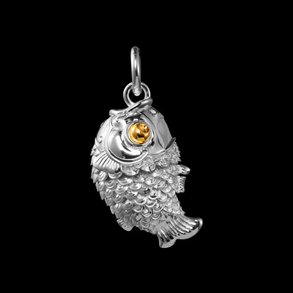 Customized Silver With 24K Gold Koi Fidget Pendant details 01