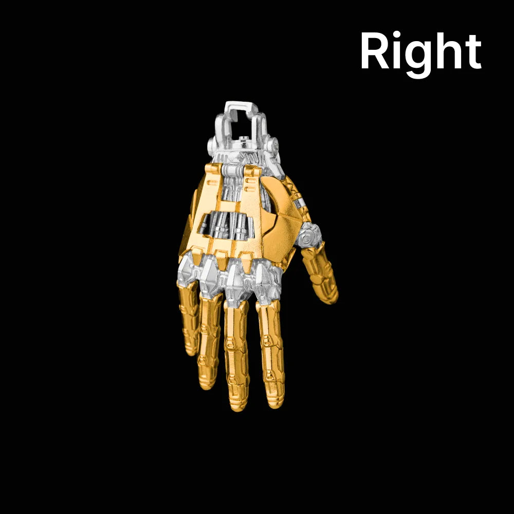 Customized Silver With 24K Gold Mechanical Hand Pendant Right Only