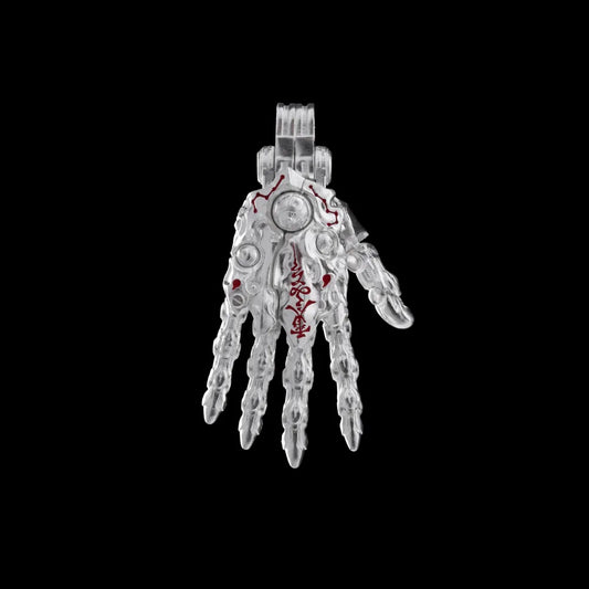 Customized Silver With Cinnabar Taoist Mechanical Hand Pendant Details 01