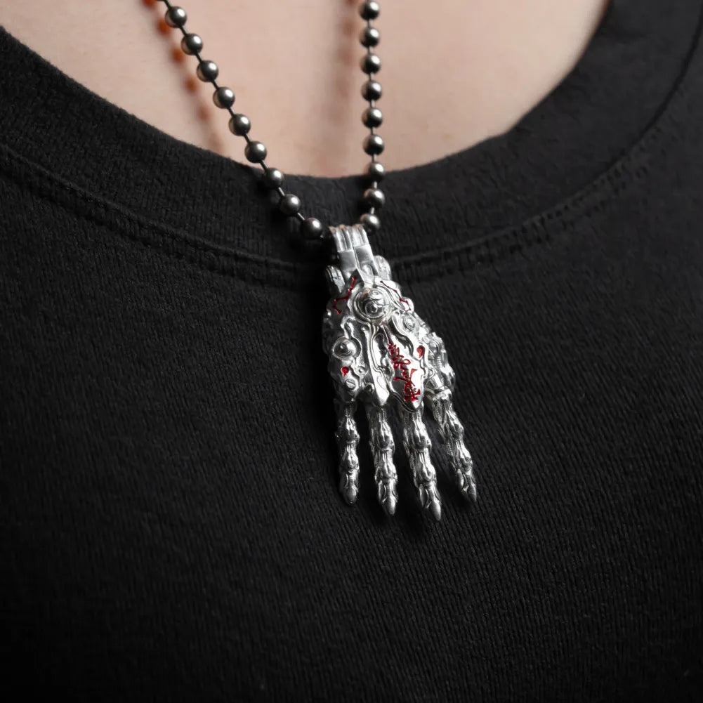 Customized Silver With Cinnabar Taoist Mechanical Hand Pendant Details 04