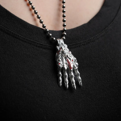 Customized Silver With Cinnabar Taoist Mechanical Hand Pendant Details 04