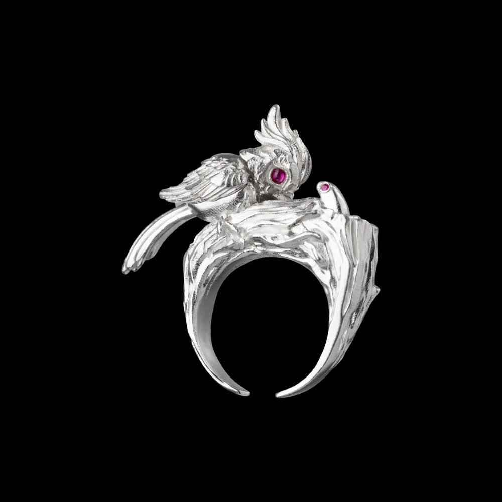 Customized Silver Woodpecker Ring Details 01