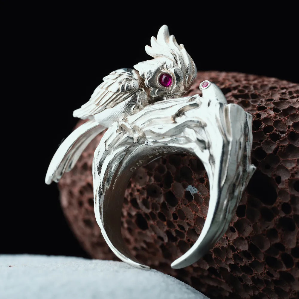 Customized Silver Woodpecker Ring Details 03