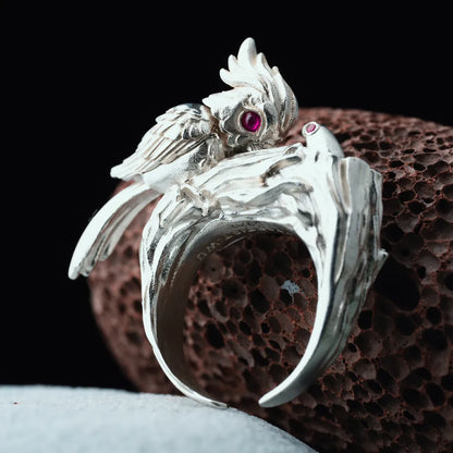Customized Silver Woodpecker Ring Details 03