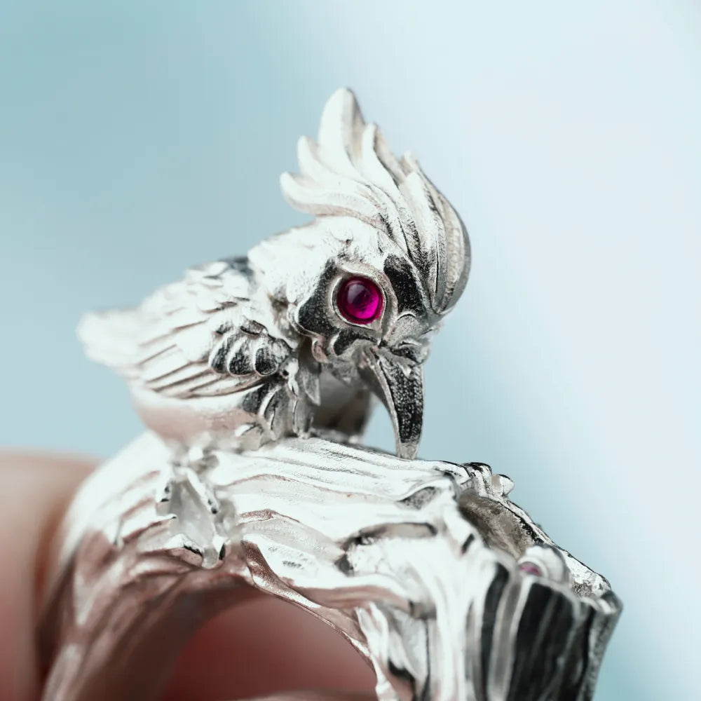 Customized Silver Woodpecker Ring Details 04