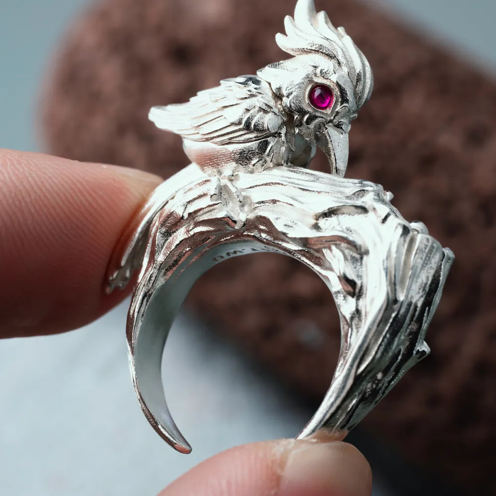 Customized Silver Woodpecker Ring Details 05