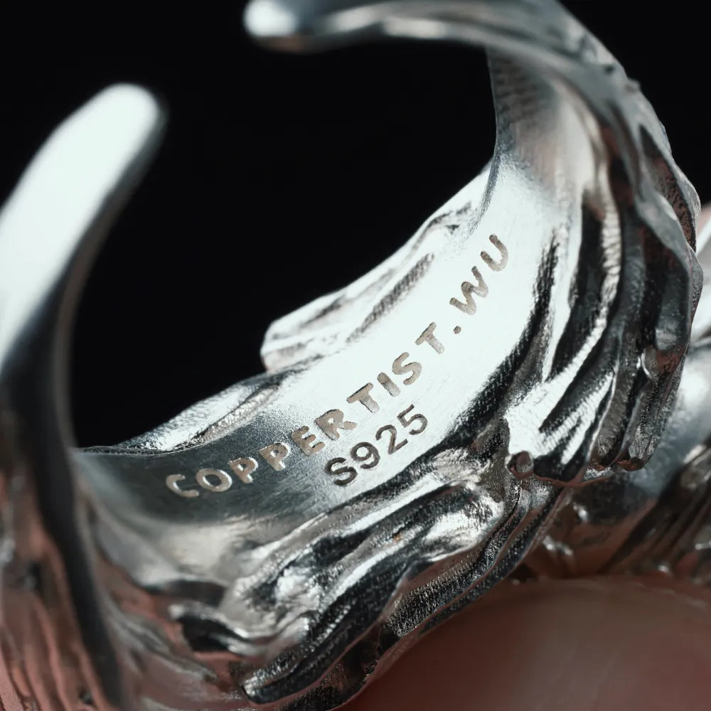 Customized Silver Woodpecker Ring Details 06