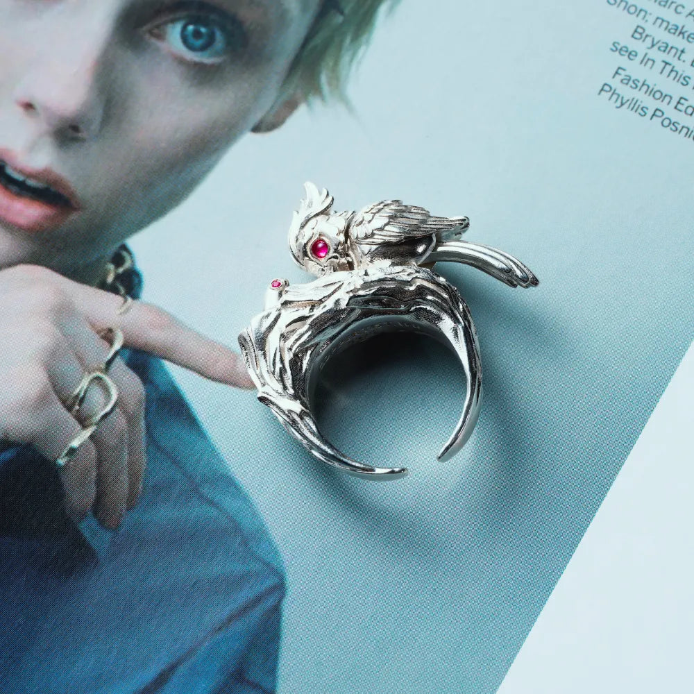 Customized Silver Woodpecker Ring Details 07