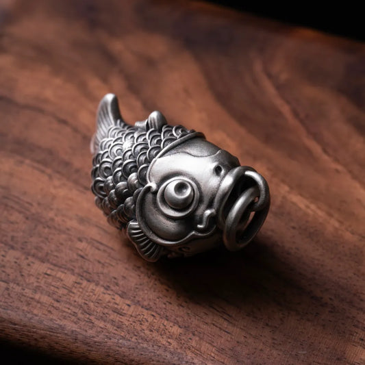 Customized Oxidized Silver Koi Fidget Pendant Details 02