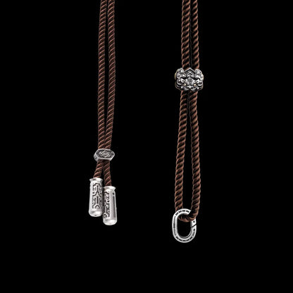 Coffee Pushou Rope Necklace with Silver Jumping Ring