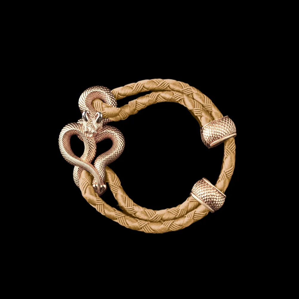 Demon Serpent Rope Bracelet 14K Gold 4mm Braided Rope Beige Black Background