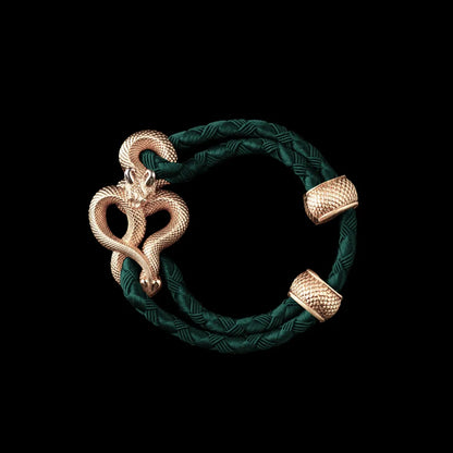 Demon Serpent Rope Bracelet 14K Gold 4mm Braided Rope Dark Green Black Background