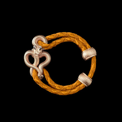 Demon Serpent Rope Bracelet 14K Gold 4mm Braided Rope Gold Black Background