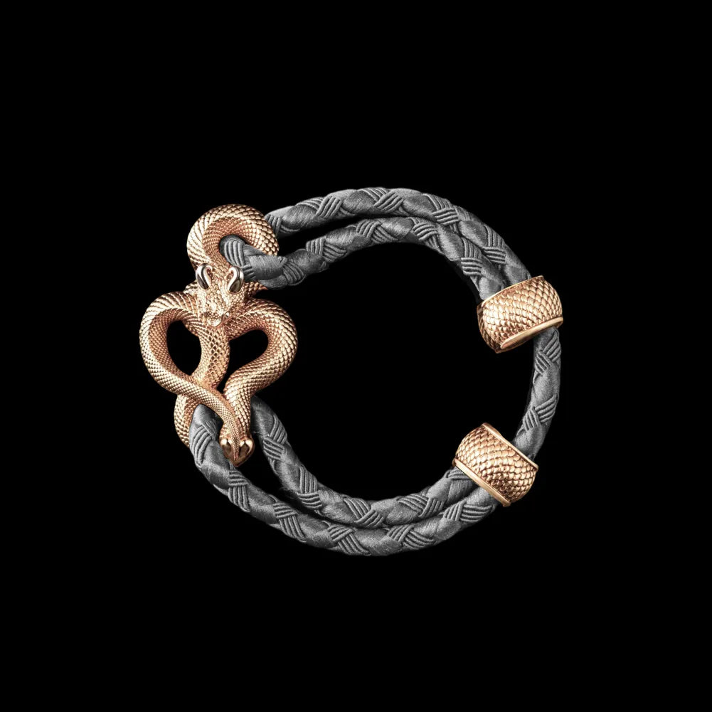 Demon Serpent Rope Bracelet 14K Gold 4mm Braided Rope Gray Black Background