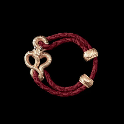 Demon Serpent Rope Bracelet 14K Gold 4mm Braided Rope Jujube Red Black Background