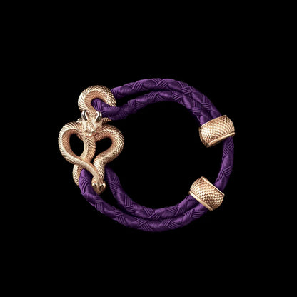 Demon Serpent Rope Bracelet 14K Gold 4mm Braided Rope Purple Black Background