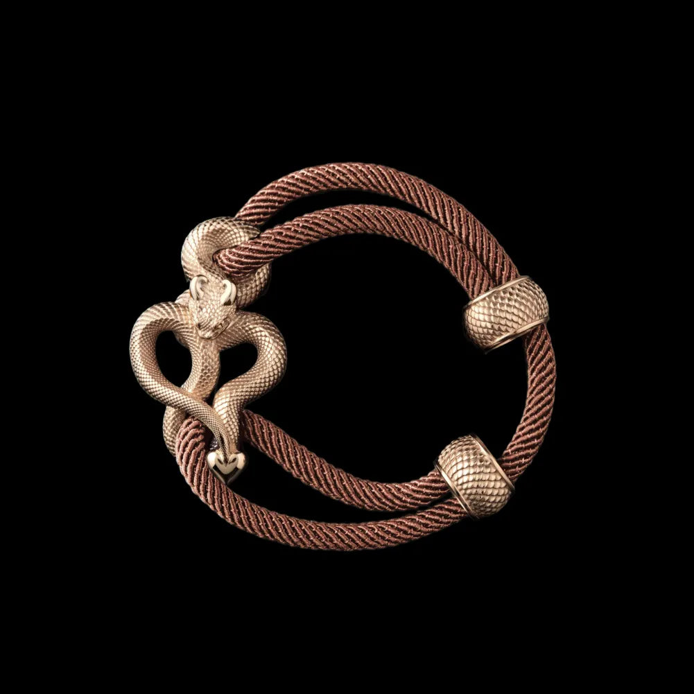 Demon Serpent Rope Bracelet 14K Gold 4mm Milan Rope Apricot Black Background