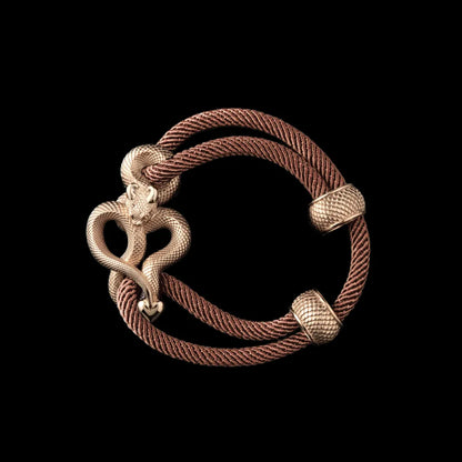 Demon Serpent Rope Bracelet 14K Gold 4mm Milan Rope Apricot Black Background