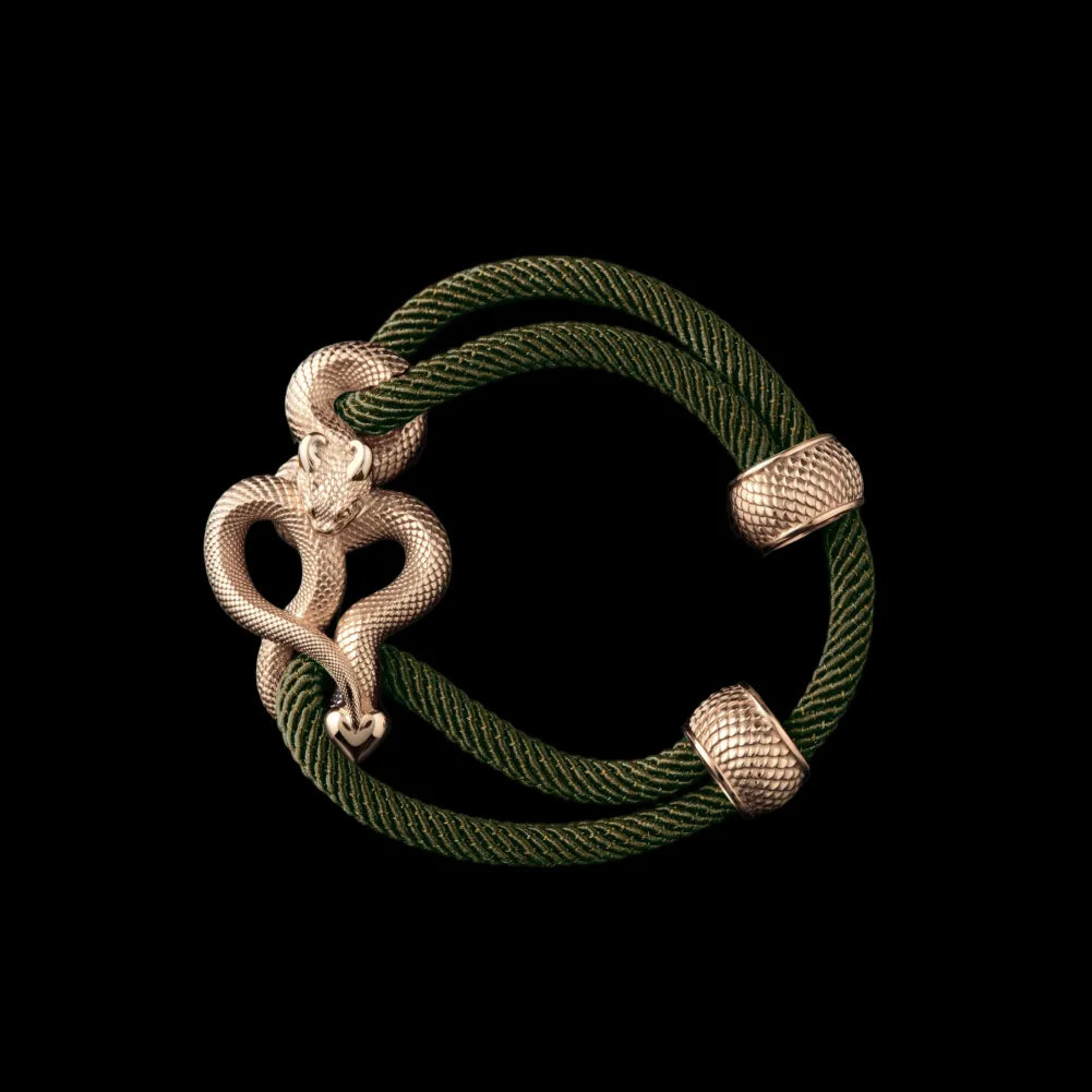 Demon Serpent Rope Bracelet 14K Gold 4mm Milan Rope Army Green Black Background