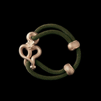 Demon Serpent Rope Bracelet 14K Gold 4mm Milan Rope Army Green Black Background