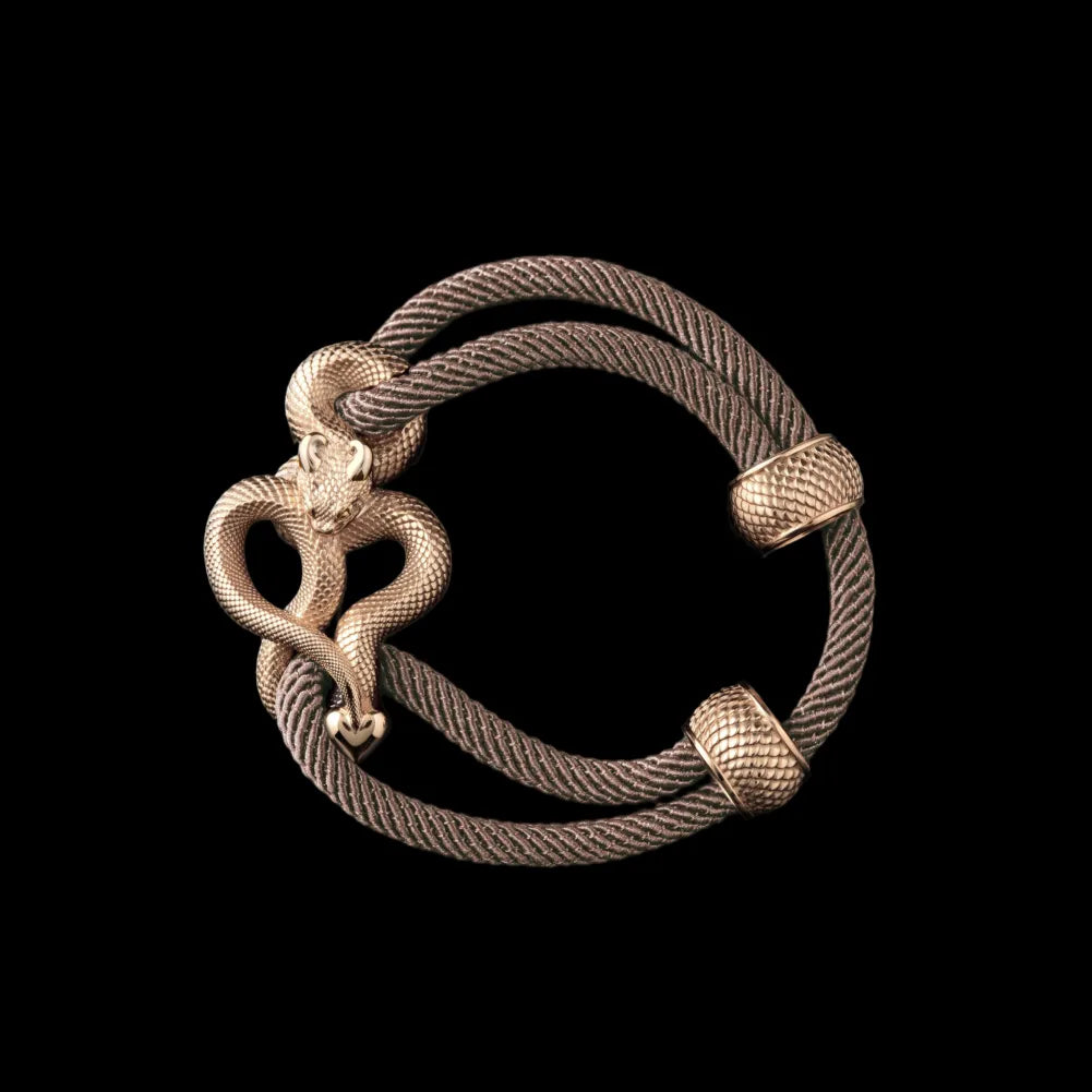 Demon Serpent Rope Bracelet 14K Gold 4mm Milan Rope Camel Black Background