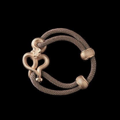 Demon Serpent Rope Bracelet 14K Gold 4mm Milan Rope Camel Black Background