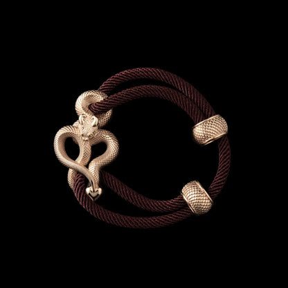 Demon Serpent Rope Bracelet 14K Gold 4mm Milan Rope Coffee Black Background