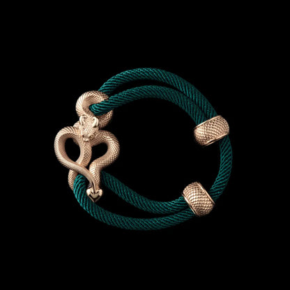 Demon Serpent Rope Bracelet 14K Gold 4mm Milan Rope Dark Green Black Background
