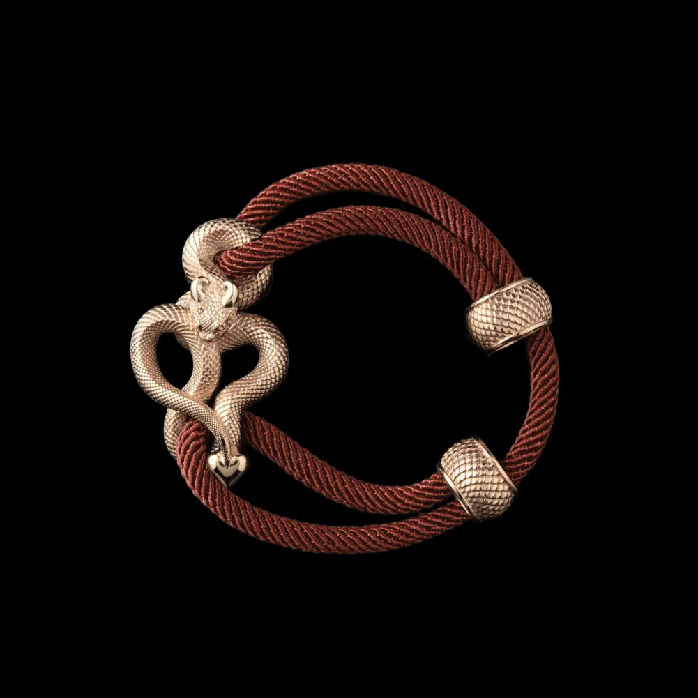 Demon Serpent Rope Bracelet 14K Gold 4mm Milan Rope Dark Orange Black Background