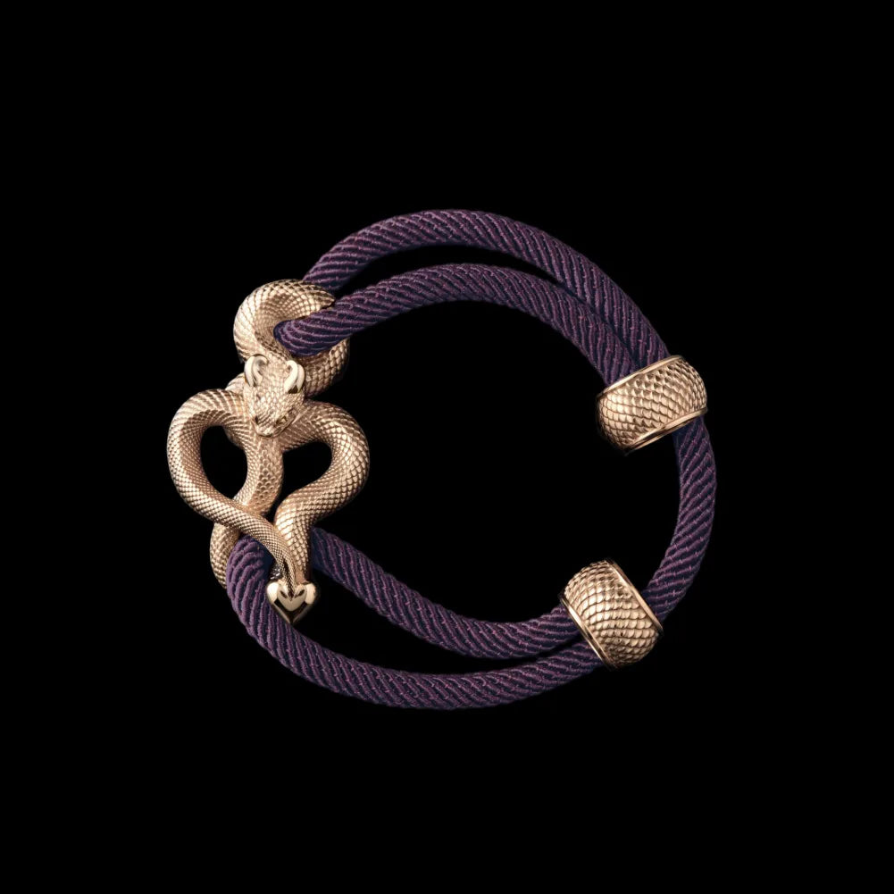 Demon Serpent Rope Bracelet 14K Gold 4mm Milan Rope Dark Purple Black Background