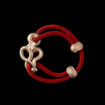 Demon Serpent Rope Bracelet 14K Gold 4mm Milan Rope Fiery Red Black Background