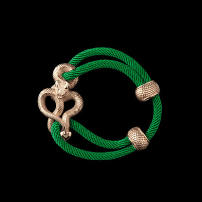 Demon Serpent Rope Bracelet 14K Gold 4mm Milan Rope Green Black Background