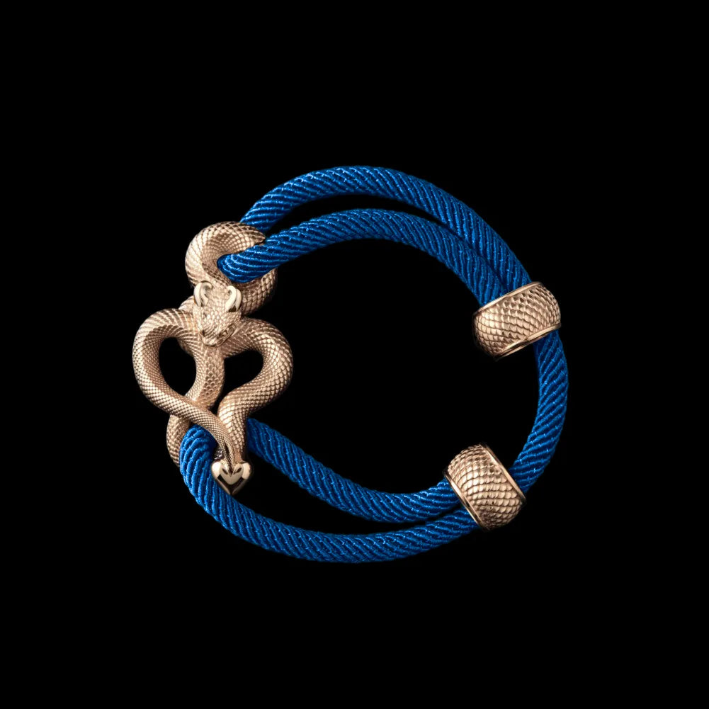 Demon Serpent Rope Bracelet 14K Gold 4mm Milan Rope Indigo Black Background