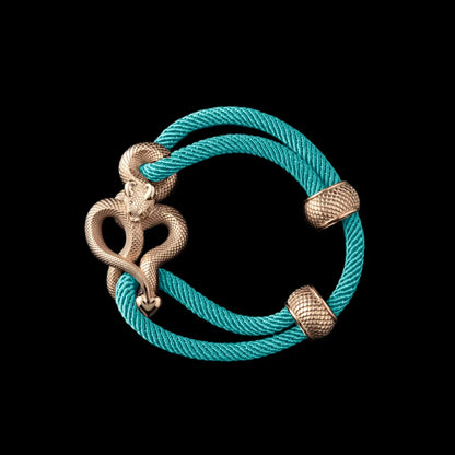 Demon Serpent Rope Bracelet 14K Gold 4mm Milan Rope Light Blue Black Background