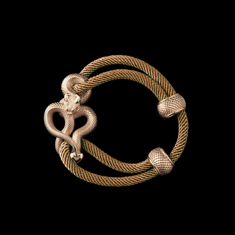 Demon Serpent Rope Bracelet 14K Gold 4mm Milan Rope Light Khaki Black Background