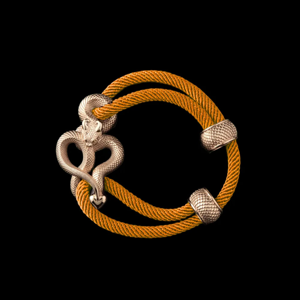 Demon Serpent Rope Bracelet 14K Gold 4mm Milan Rope Ochre Black Background