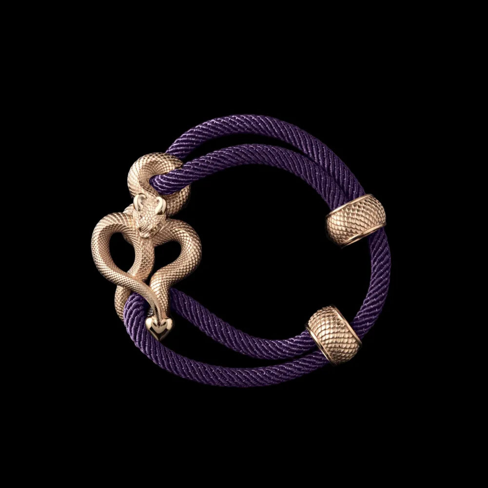 Demon Serpent Rope Bracelet 14K Gold 4mm Milan Rope Purple Black Background