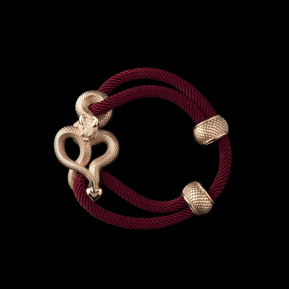 Demon Serpent Rope Bracelet 14K Gold 4mm Milan Rope Red Velvet Black Background