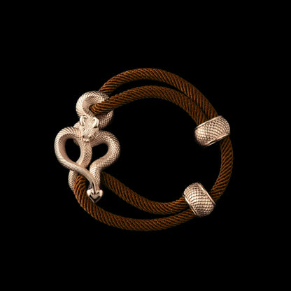 Demon Serpent Rope Bracelet 14K Gold 4mm Milan Rope Reddish Brown Black Background
