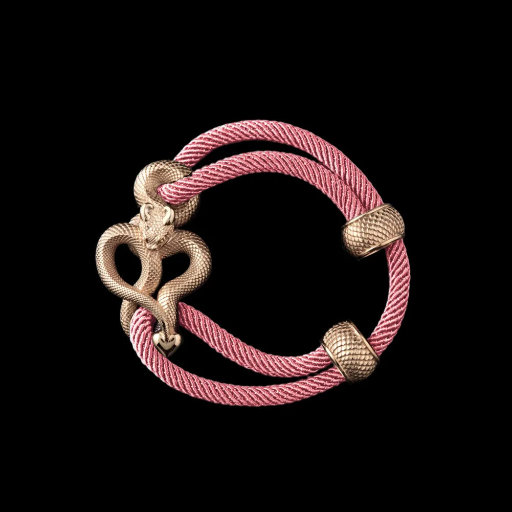 Demon Serpent Rope Bracelet 14K Gold 4mm Milan Rope Strawberry Cream Black Background