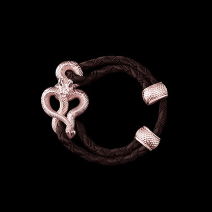 Demon Serpent Rope Bracelet 14K Rose Gold 4mm Braided Rope Deep Coffee Black Background