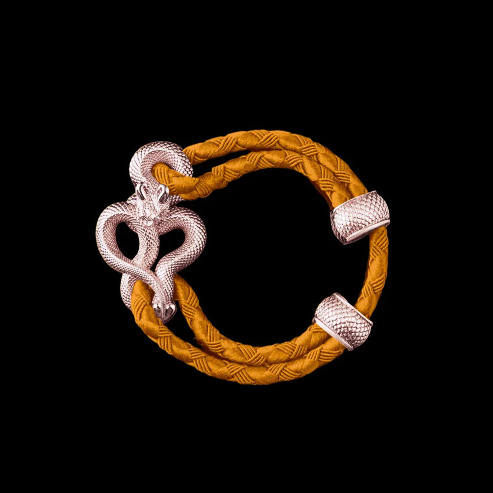 Demon Serpent Rope Bracelet 14K Rose Gold 4mm Braided Rope Gold Black Background