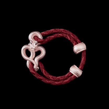 Demon Serpent Rope Bracelet 14K Rose Gold 4mm Braided Rope Jujube Red Black Background